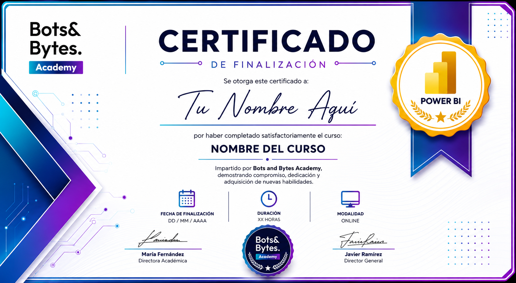 Certificado de finalización Power BI — Bots & Bytes Academy